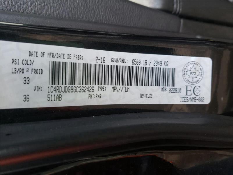 2016 DODGE DURANGO LI 1C4RDJDG9GC362426