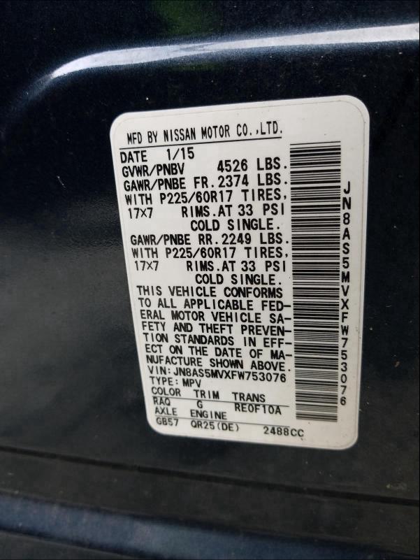 2015 NISSAN ROGUE SELE JN8AS5MVXFW753076
