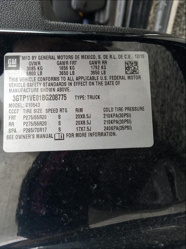 2011 GMC SIERRA 3GTP1VE01BG208775