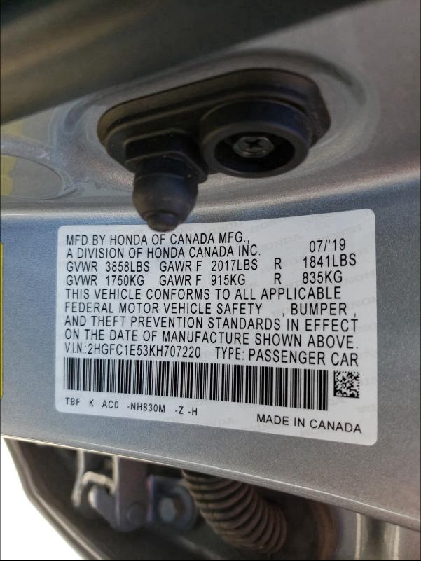 2019 HONDA CIVIC SI 2HGFC1E53KH707220
