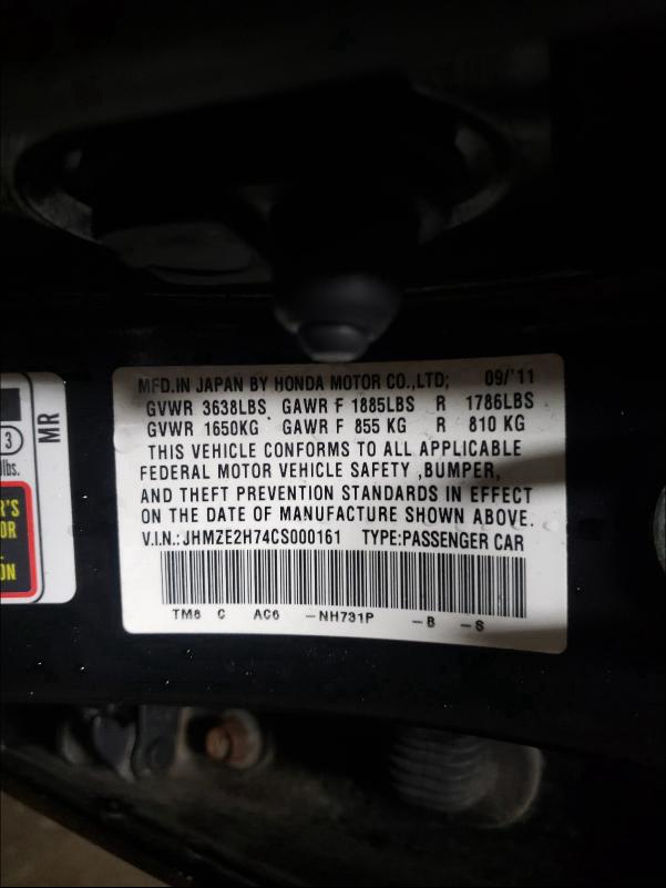 2012 HONDA INSIGHT EX JHMZE2H74CS000161