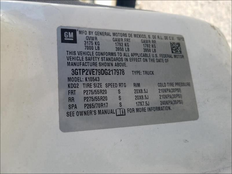 2013 GMC SIERRA 3GTP2VE79DG217978