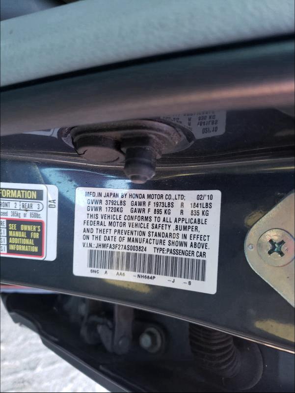 2010 HONDA CIVIC HYBR JHMFA3F27AS003824