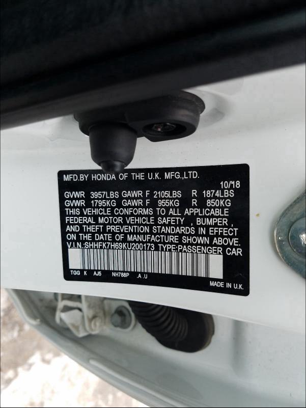 2019 HONDA CIVIC EX SHHFK7H69KU200173