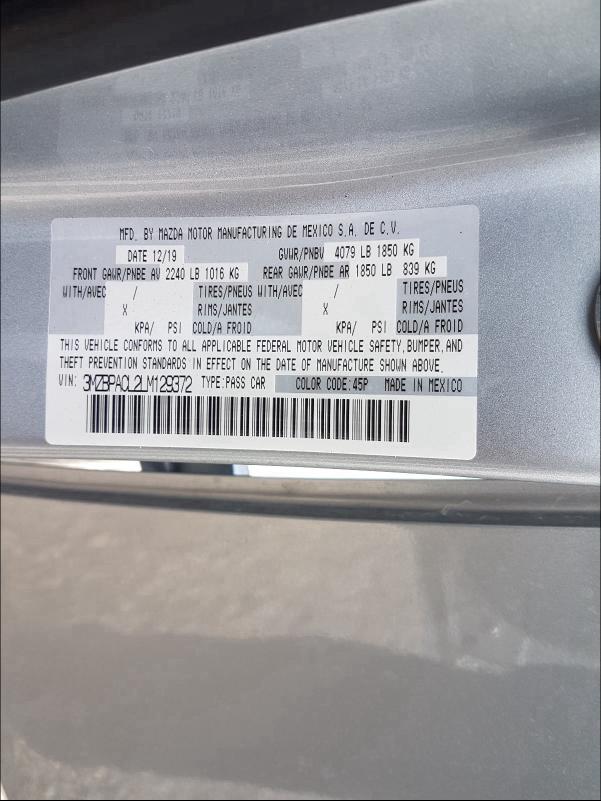2020 MAZDA 3 SELECT 3MZBPACL2LM129372