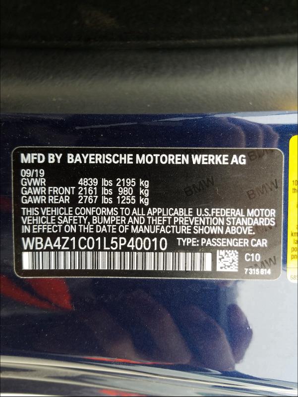 2020 BMW 430I WBA4Z1C01L5P40010