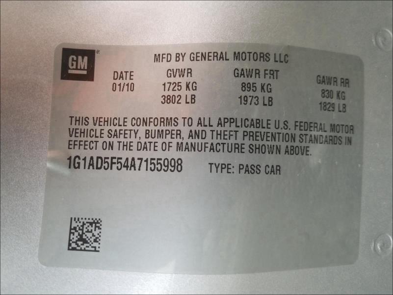 2010 CHEVROLET COBALT 1LT 1G1AD5F54A7155998