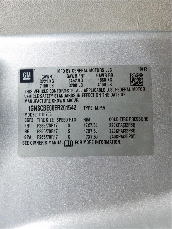 2014 CHEVROLET TAHOE C150 1GNSCBE00ER201542