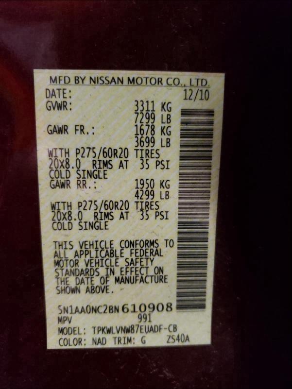 2011 NISSAN ARMADA SL 5N1AA0NC2BN610908