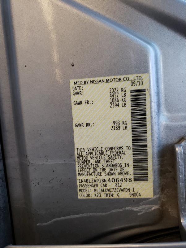2011 NISSAN ALTIMA SR 1N4BL2AP1BN406498