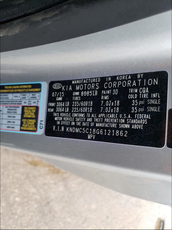 2016 KIA SEDONA EX KNDMC5C18G6121862