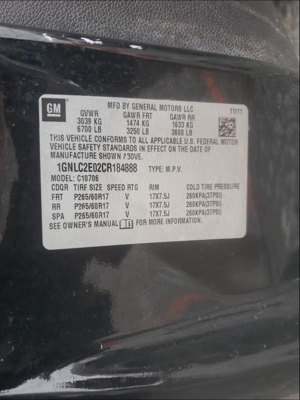2012 CHEVROLET TAHOE POLI 1GNLC2E02CR184888