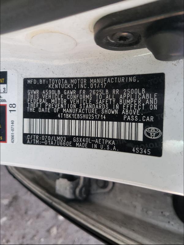 2017 TOYOTA AVALON XLE 4T1BK1EB5HU251714