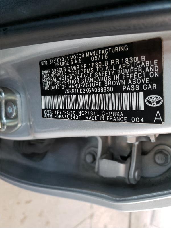2016 TOYOTA YARIS L VNKKTUD3XGA068930