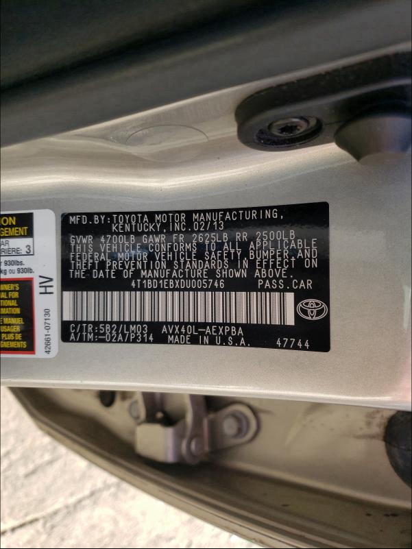 2013 TOYOTA AVALON HYB 4T1BD1EBXDU005746