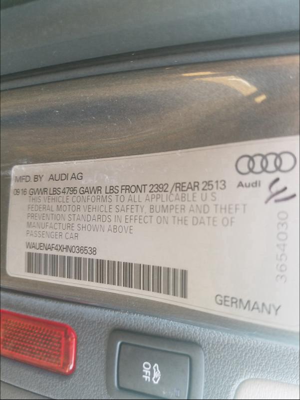 2017 AUDI A4 PREMIUM WAUENAF4XHN036538