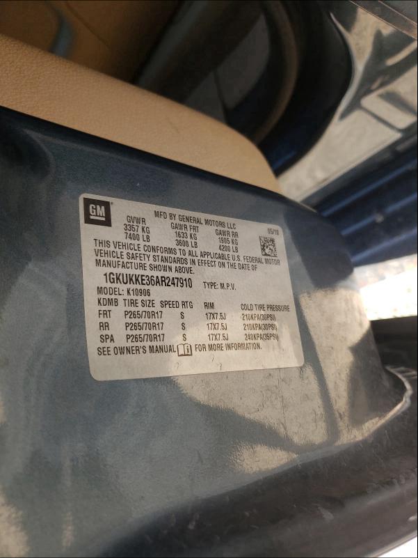 2010 GMC YUKON XL K 1GKUKKE36AR247910