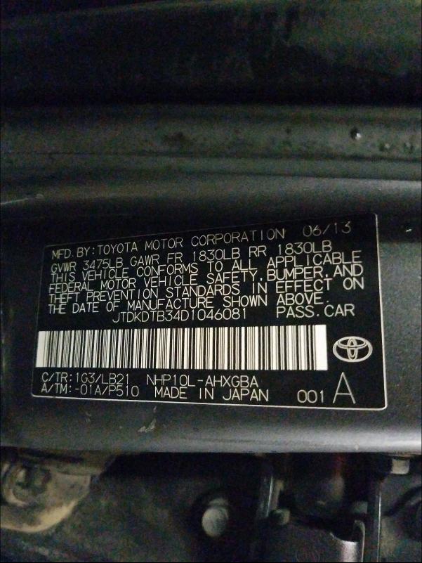 2013 TOYOTA PRIUS C JTDKDTB34D1046081