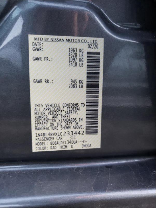 2020 NISSAN ALTIMA S 1N4BL4BVXLC233442