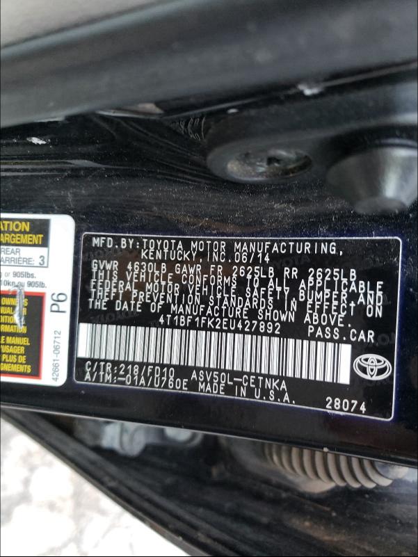 2014 TOYOTA CAMRY L 4T1BF1FK2EU427892