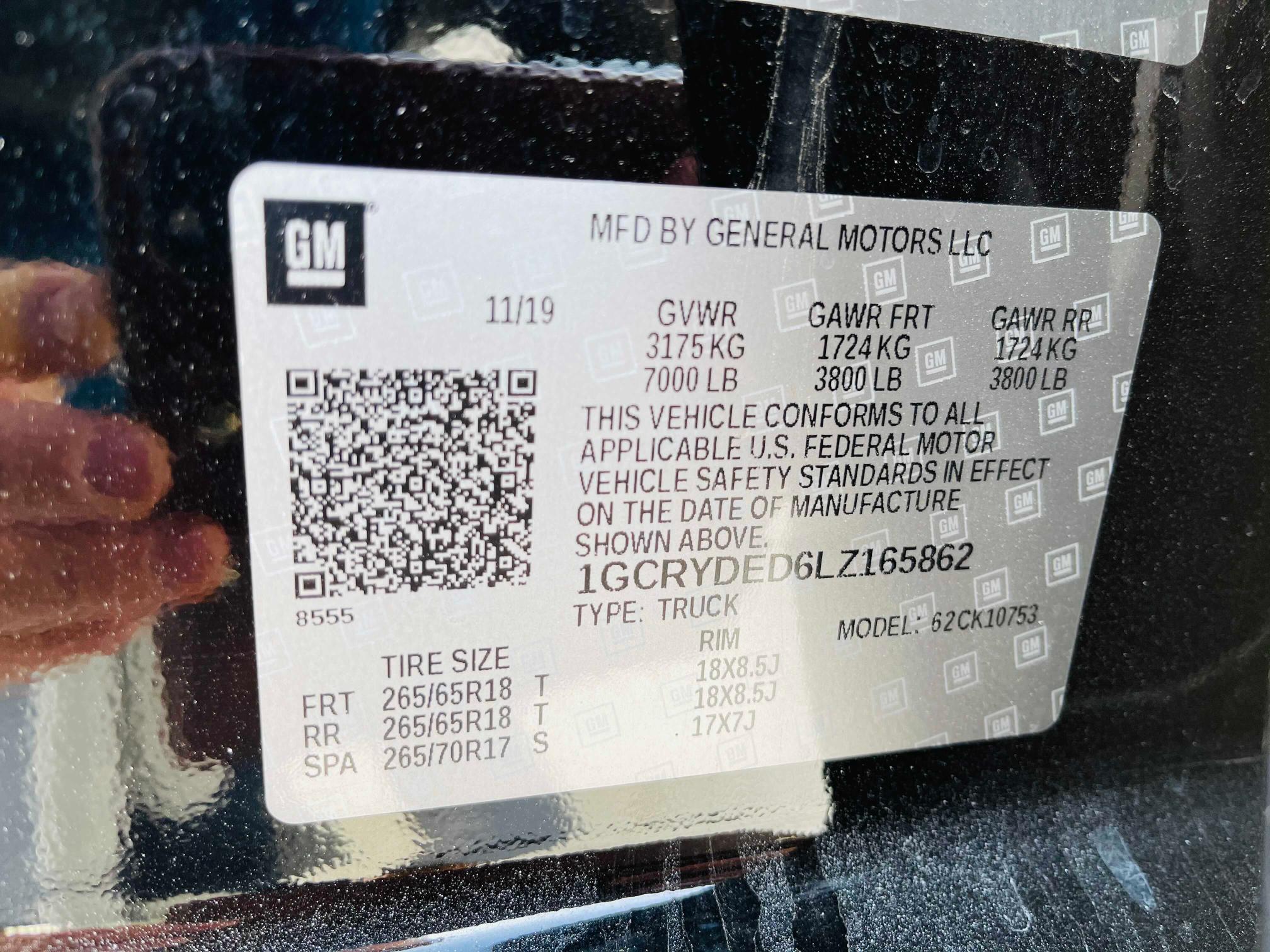 2020 CHEVROLET SILVERADO 1GCRYDED6LZ165862