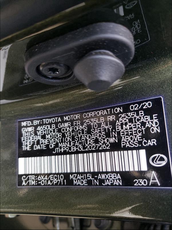 2020 LEXUS UX 250H JTHP9JBH3L2027262