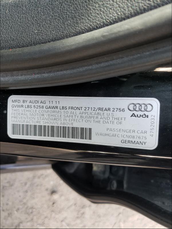 2012 AUDI A6 WAUHGAFC1CN087675