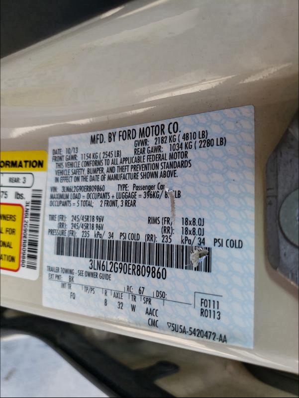 2014 LINCOLN MKZ 3LN6L2G90ER809860