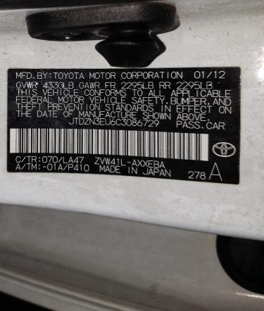 2012 TOYOTA PRIUS V JTDZN3EU6C3086729