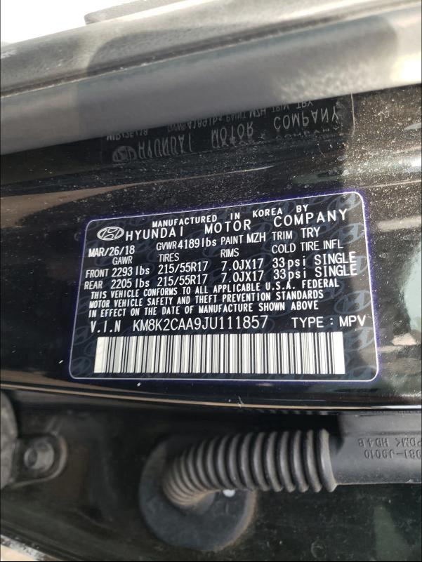 2018 HYUNDAI KONA SEL KM8K2CAA9JU111857