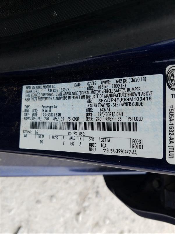 2016 FORD FIESTA TIT 3FADP4FJ9GM103418