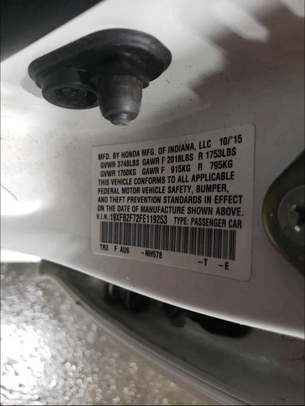 2015 HONDA CIVIC SE 19XFB2F72FE119253