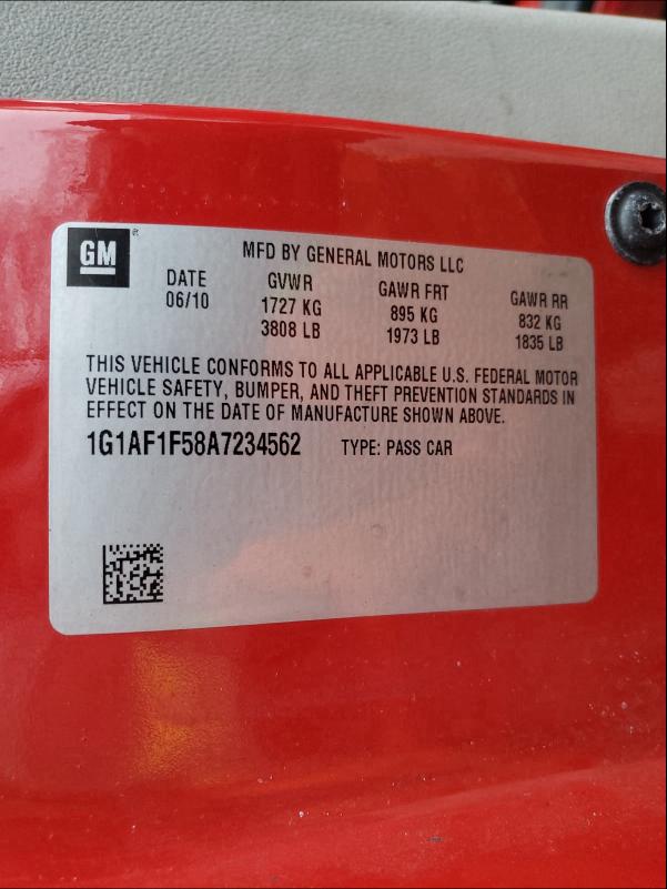 2010 CHEVROLET COBALT 2LT 1G1AF1F58A7234562