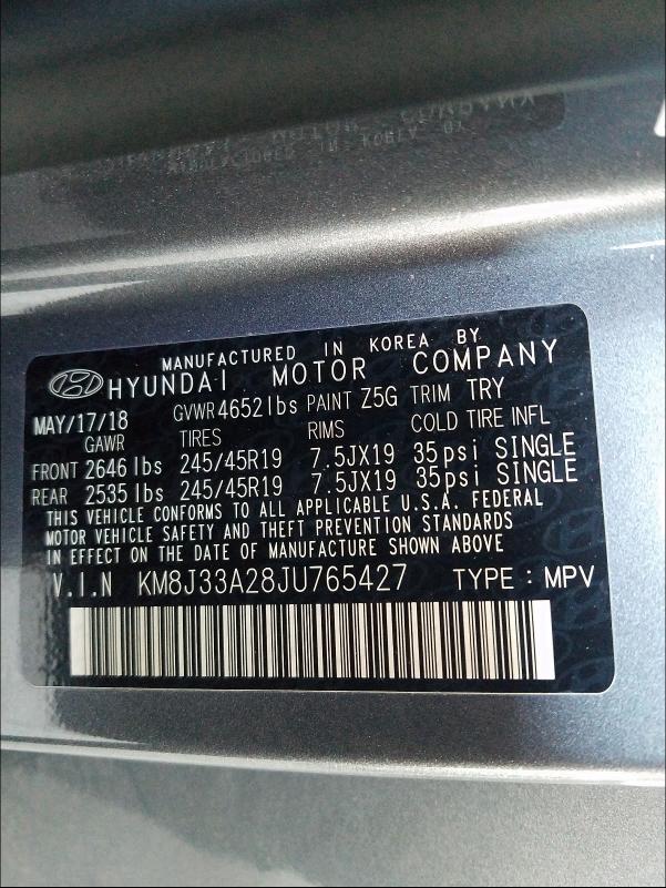 2018 HYUNDAI TUCSON VAL KM8J33A28JU765427