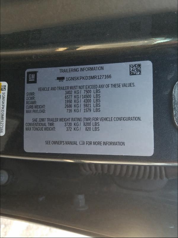 2021 CHEVROLET TAHOE K150 1GNSKPKD3MR127166