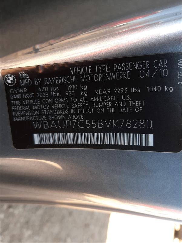 2011 BMW 128 I WBAUP7C55BVK78280