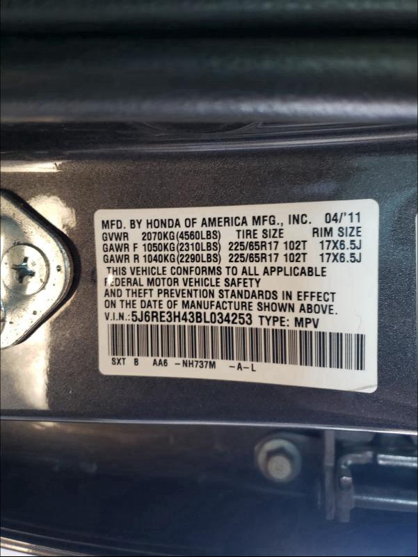 2011 HONDA CR-V SE 5J6RE3H43BL034253