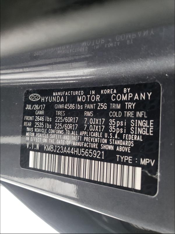 2017 HYUNDAI TUCSON SE KM8J23A44HU565921