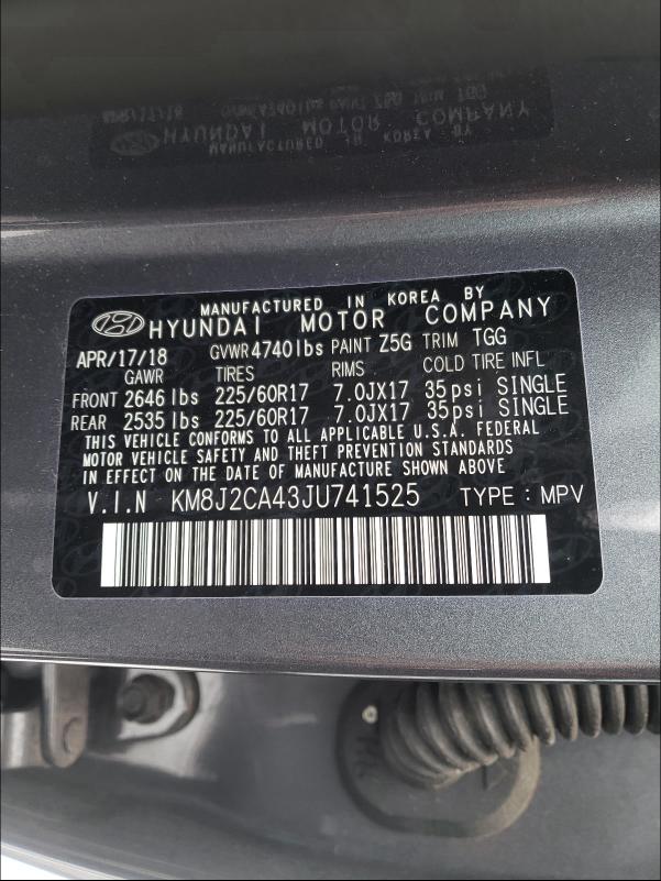 2018 HYUNDAI TUCSON SE KM8J2CA43JU741525
