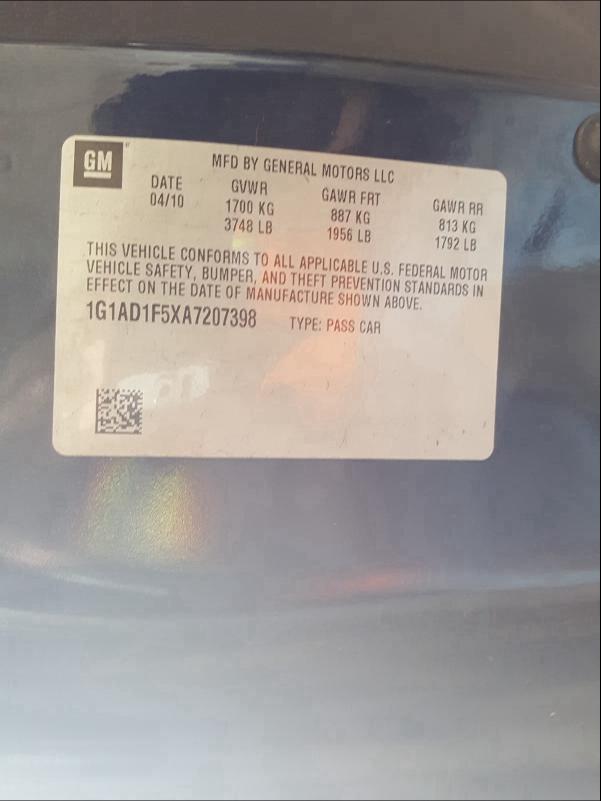 2010 CHEVROLET COBALT 1LT 1G1AD1F5XA7207398