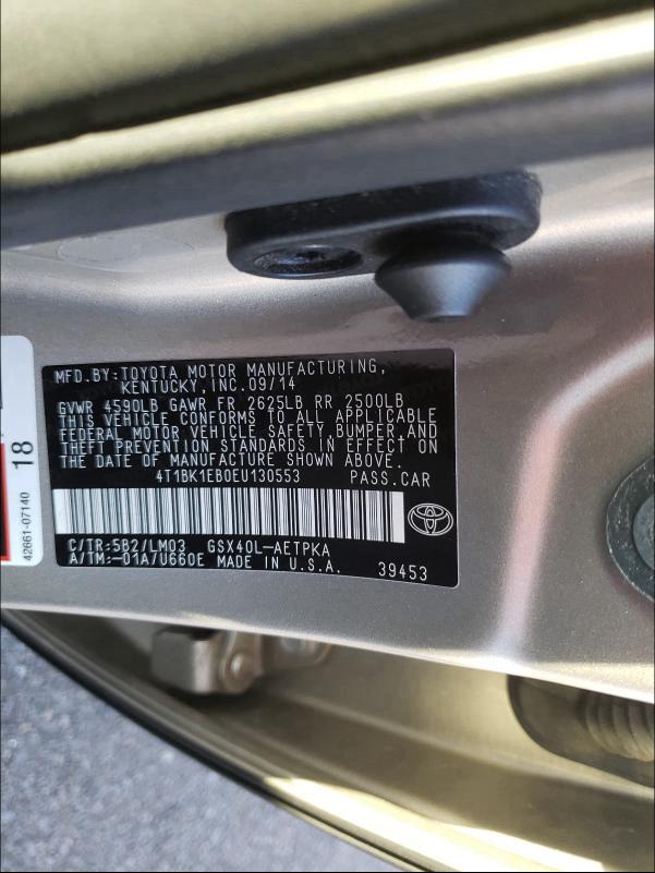 2014 TOYOTA AVALON BAS 4T1BK1EB0EU130553