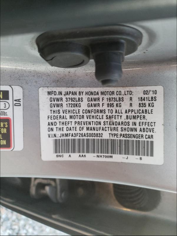 2010 HONDA CIVIC HYBR JHMFA3F26AS003832