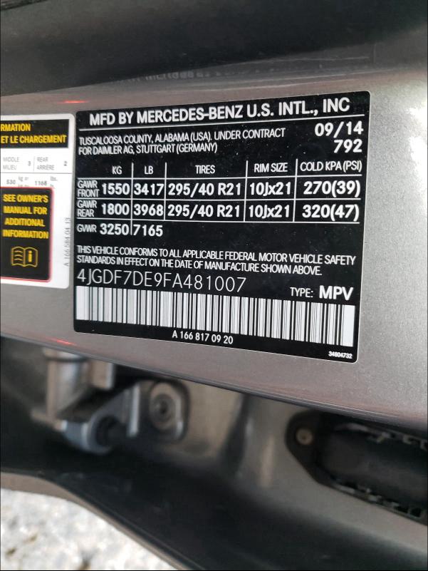2015 MERCEDES-BENZ GL 550 4MA 4JGDF7DE9FA481007
