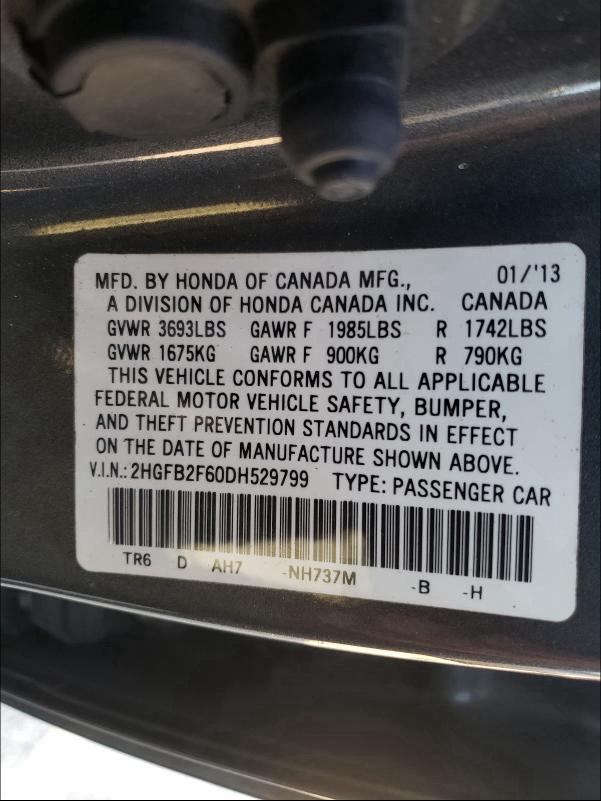 2013 HONDA CIVIC HF 2HGFB2F60DH529799