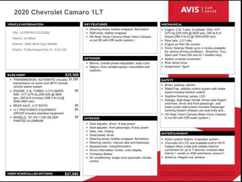 2020 CHEVROLET CAMARO LS - 1G1FB1RX1L0122292