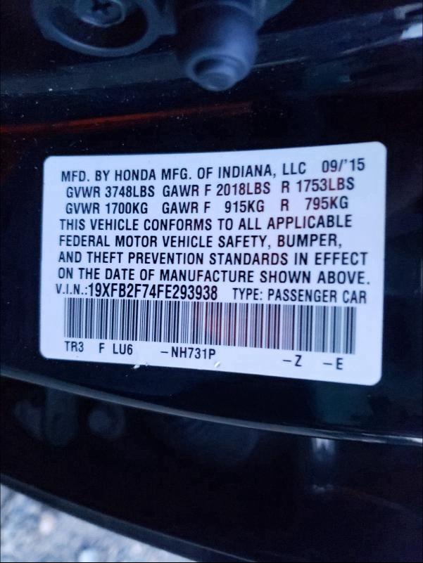 2015 HONDA CIVIC SE 19XFB2F74FE293938