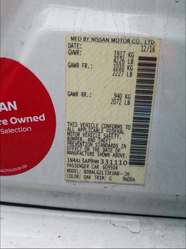 2017 NISSAN ALTIMA 2.5 - 1N4AL3AP9HN331110