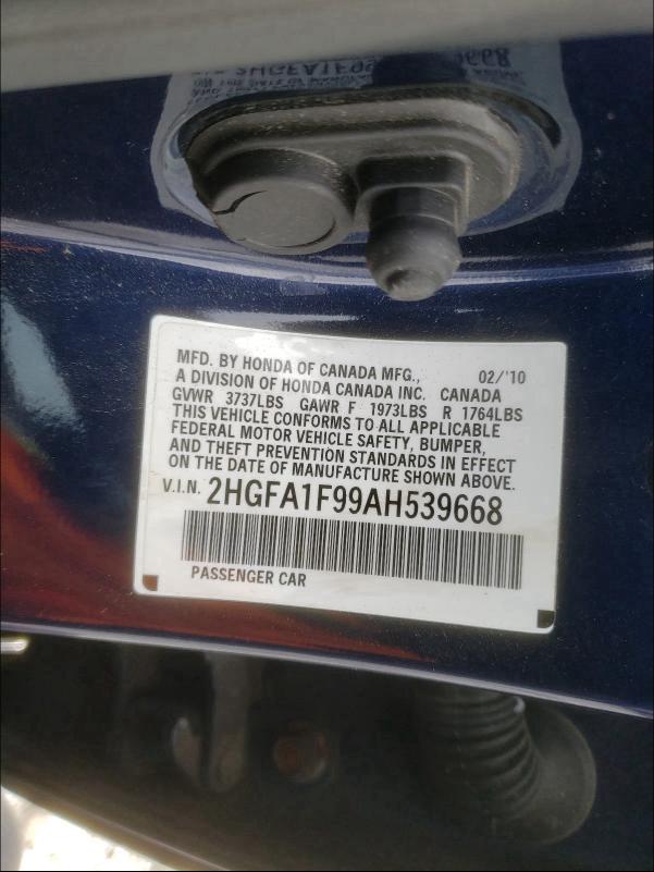 2010 HONDA CIVIC EXL 2HGFA1F99AH539668