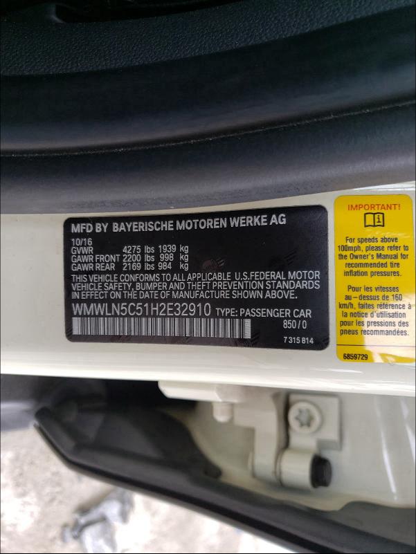 2017 MINI COOPER CLU WMWLN5C51H2E32910