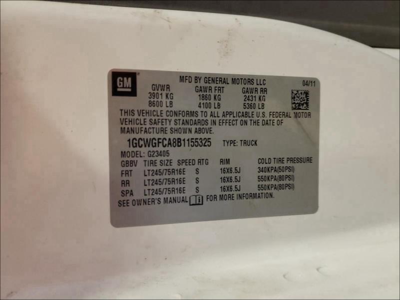 2011 CHEVROLET EXPRESS G2 1GCWGFCA8B1155325